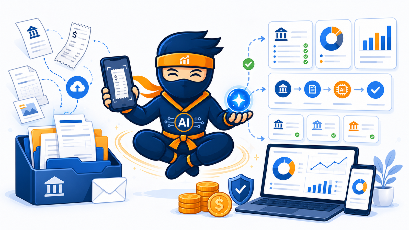 Premium cloud accounting workspace with document intake, dashboards and Singapore skyline
