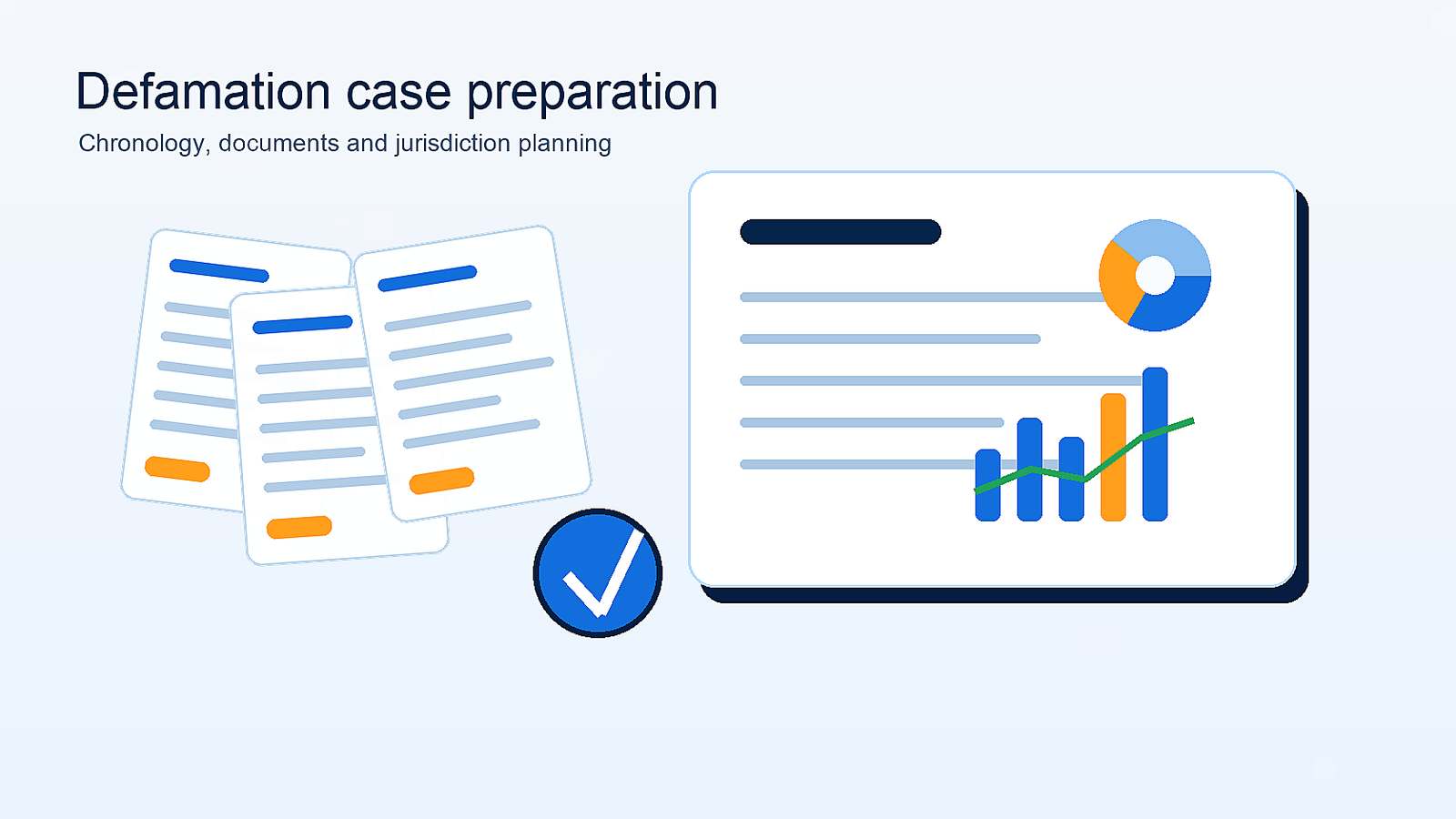 Realistic legal documents and laptop showing defamation case preparation without readable private data