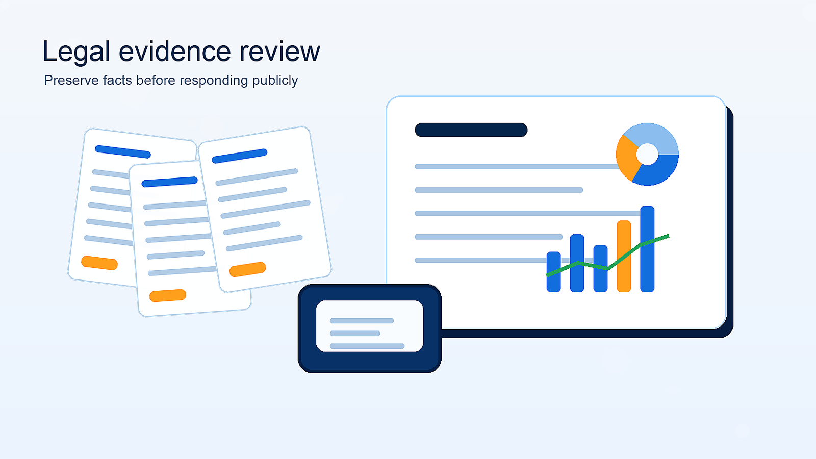 Realistic legal evidence review desk with laptop, printed documents and Asia business context
