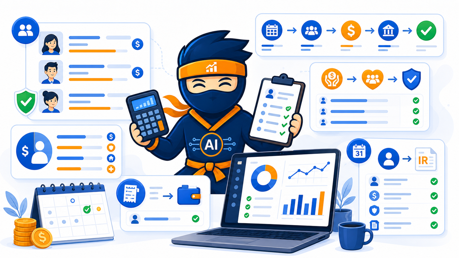 Premium payroll operations dashboard with salary run, CPF workflow and reimbursement evidence