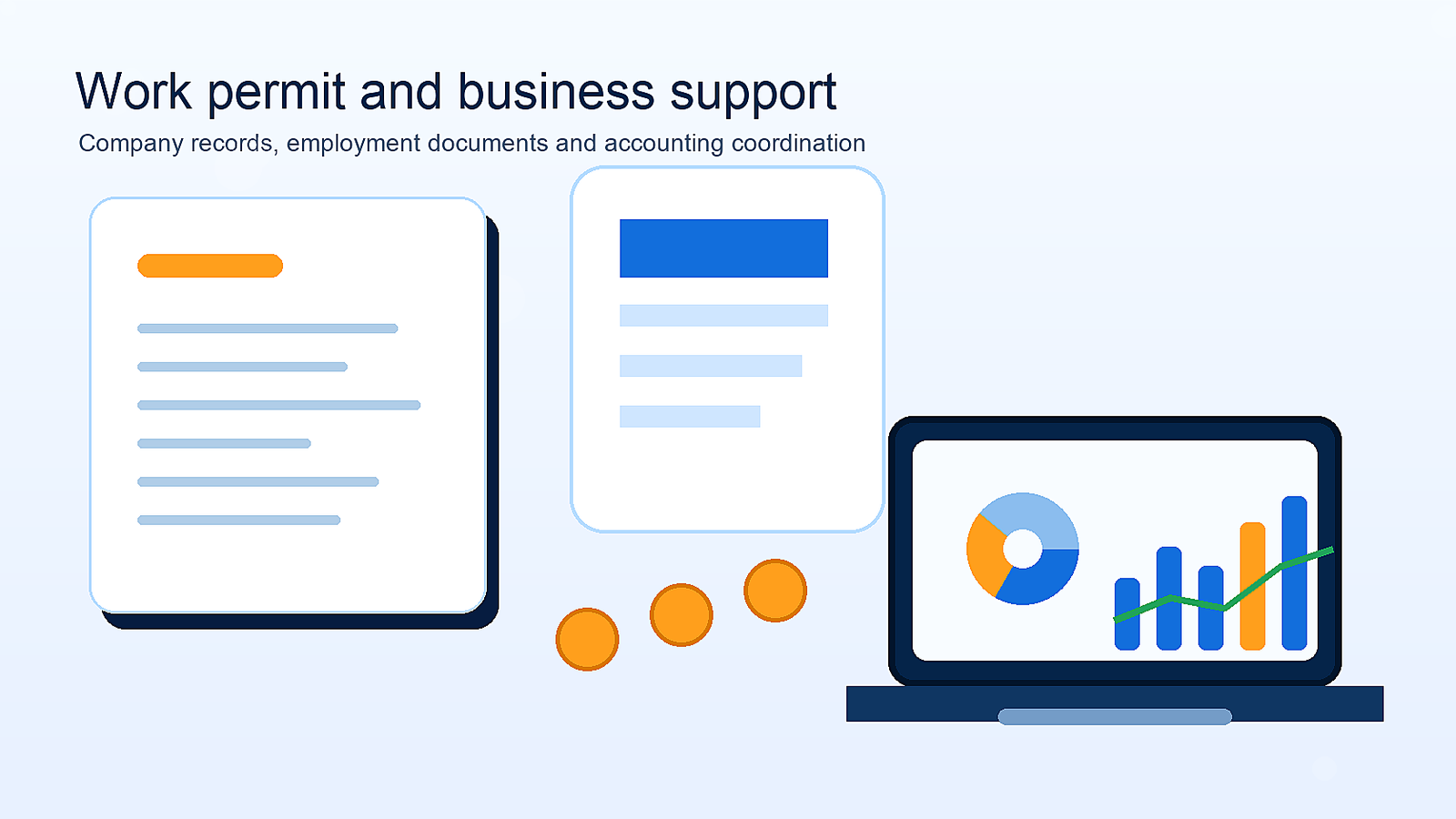 Professional Thai work permit and company support scene with business documents and approval workflow